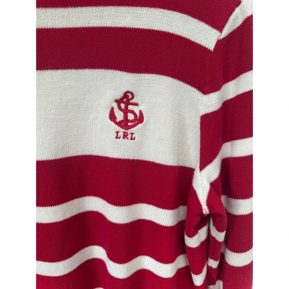 Lauren Ralph Lauren‎ Sweater Womens XL Red White Striped Nautical Anchor Preppy